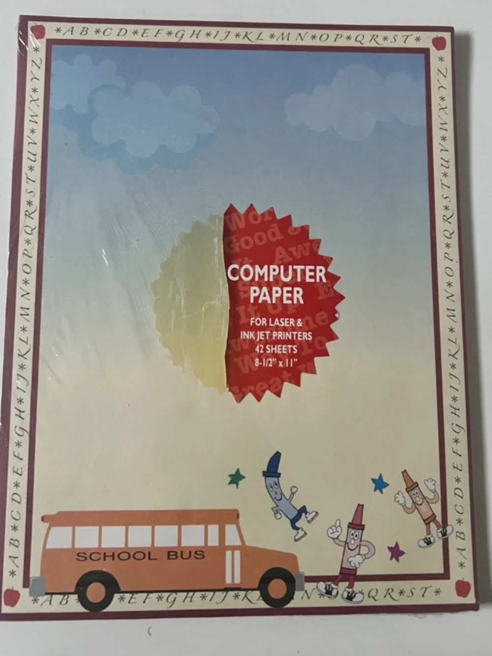 School Stationary Paper 42 Sheets 8 1/2 x 11 School Bus Crayon Certificate
